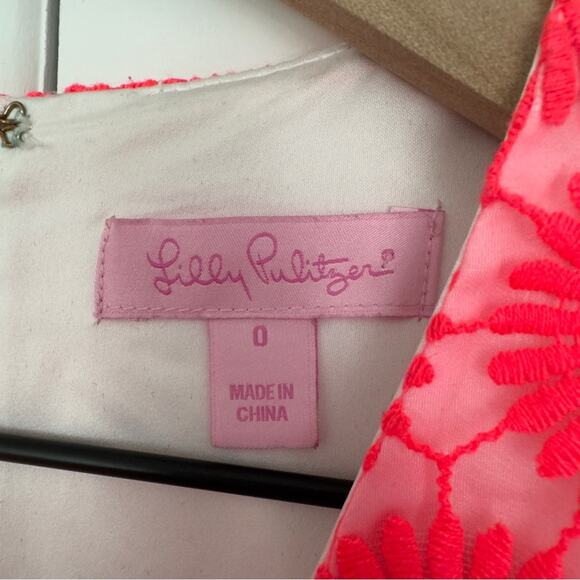 Lilly Pulitzer Fiesta Pink Floral Lace Pearl Bead Pinwheel Mini Dress Sleeveless - Picture 10 of 13